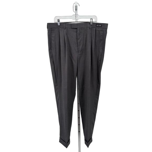 Bachrach Grey Wool Blend Double Pleat Dress Pant Mens 40x30 High Rise Cuffed Hem - Picture 4 of 10
